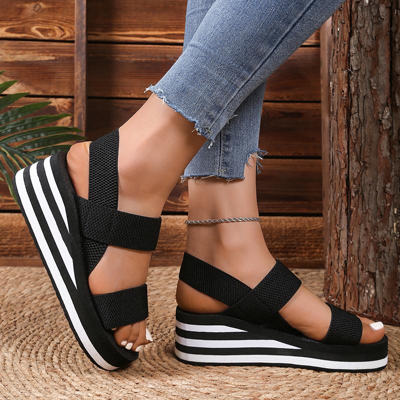 Women's Striped Platform Wedge Sandals Fashion Thick Sole Non Slip Beach Sandalias Mujer 2025 Summer Lightweight Casual Sandals