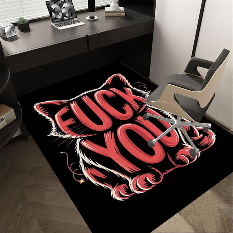 1pc Cat, Swear Home Office, Durable Polyester Floor Mat with Easy, Office Decor, Urban Style, Nonslip Backing