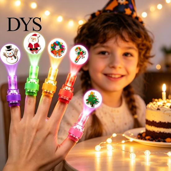 Portable Projection Gadgets Christmas Finger Projector Light, Mini Patterns LED Toy for Kids, Interactive Play Toys Light Up Ring Xmas Party Supplies