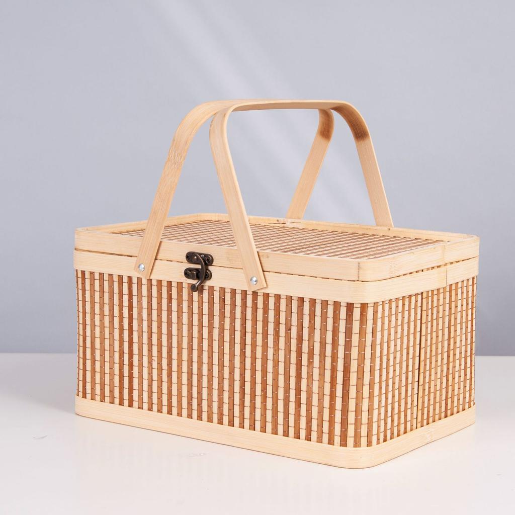 Coș de Bambus Decor Nuntă Depozitare Ambalare Produse Locale Prăjitură cu Lună Crabi Inimă Bambus Împletit Coș Coș de Picnic Mare