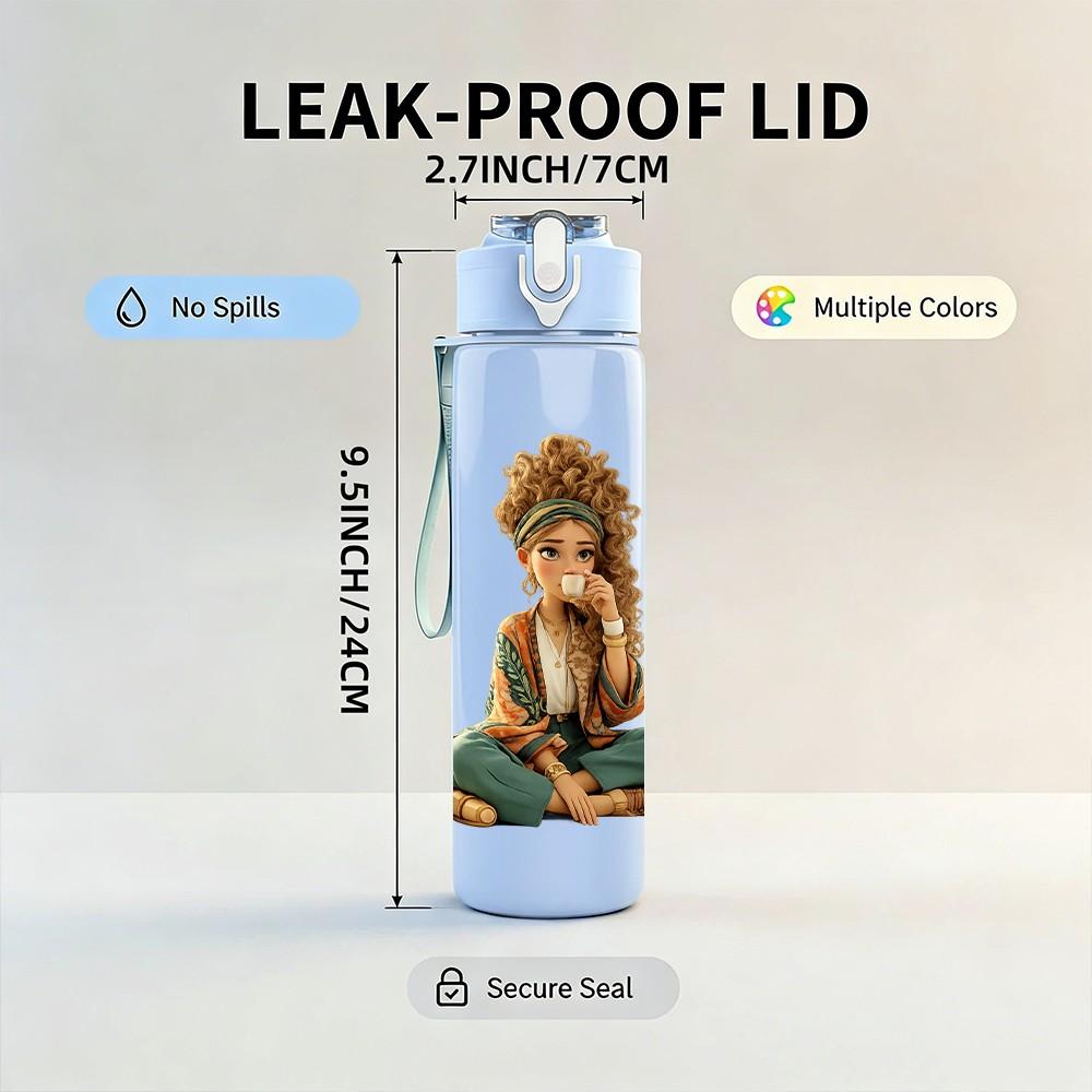 1PC Little Boy Sitting With Potted Plant Print 750ml Color Plastic Sports Water Bottle Leakproof Flip Straw Lid Suitable for Sports Office Home Use
