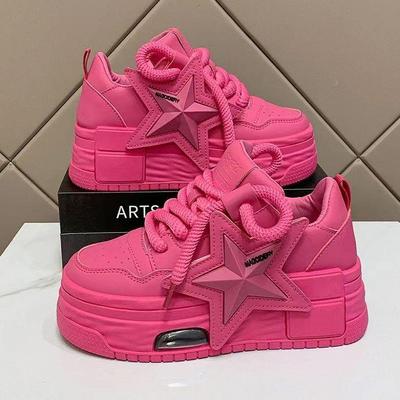 European Women's Platform Sneakers: 2024 Spring Lightweight Fashion Casual White Shoes with Thick Soles