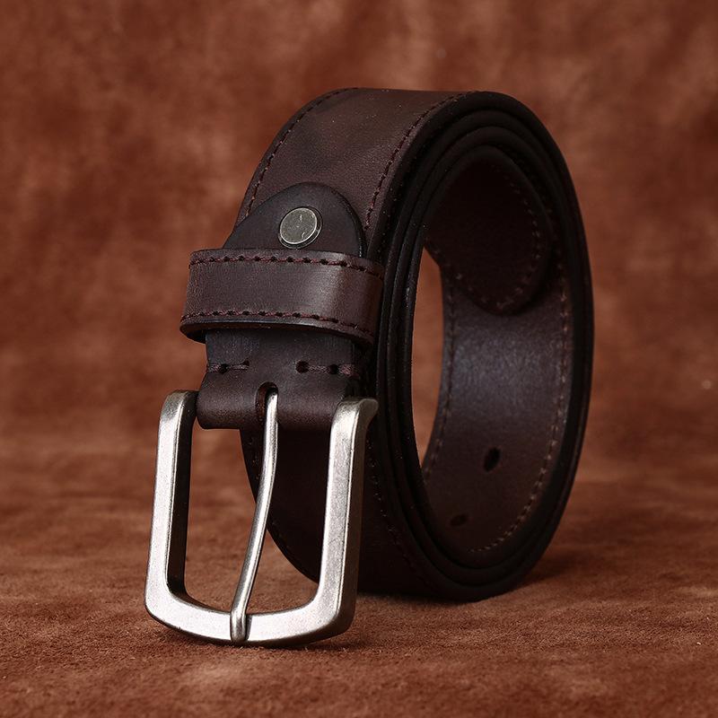 Men's Belt Retro Rub Colored Distressed Pleated Genuine Cattlehide Leather Surface Denim Casual Working Pants Belt