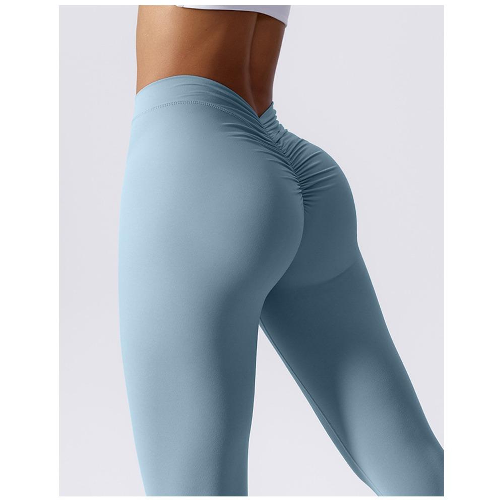 Women’s Yoga Trousers: Back V-Cut, Waist-Defining, Butt-Lifting, Peach-Shaped, High-Waisted Sports and Fitness Trousers, Skin-Tone Sports Trousers
