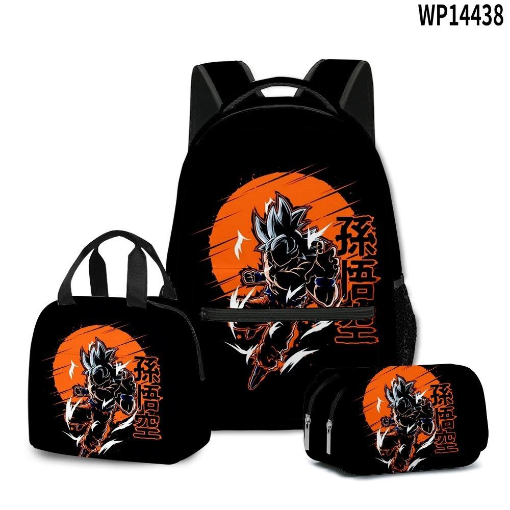 3D Animation Wukong Dragon Ball Super Student School Bag Backpack Lunch Bag Pencil Bag Three-Piece Set