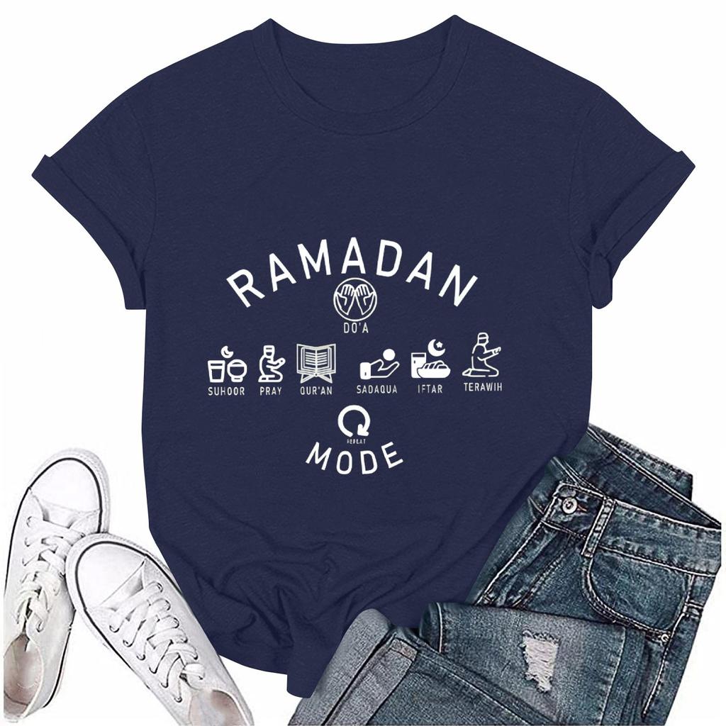 Girls casual loose printed T-shirt round neck pullover short sleeve top