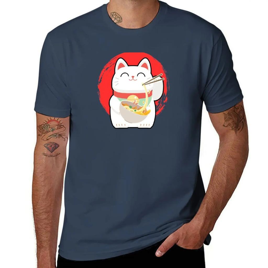 Ramen Noodles Cat TShirt quick drying blue archive men clothings