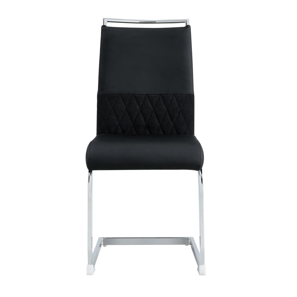 Modern Dining Chairs Set of 2, Backrest Made of PU Faux Leather and Linen, High Back Upholstered Chair, Stripe Design for Kitchen, Guest Chair, Black