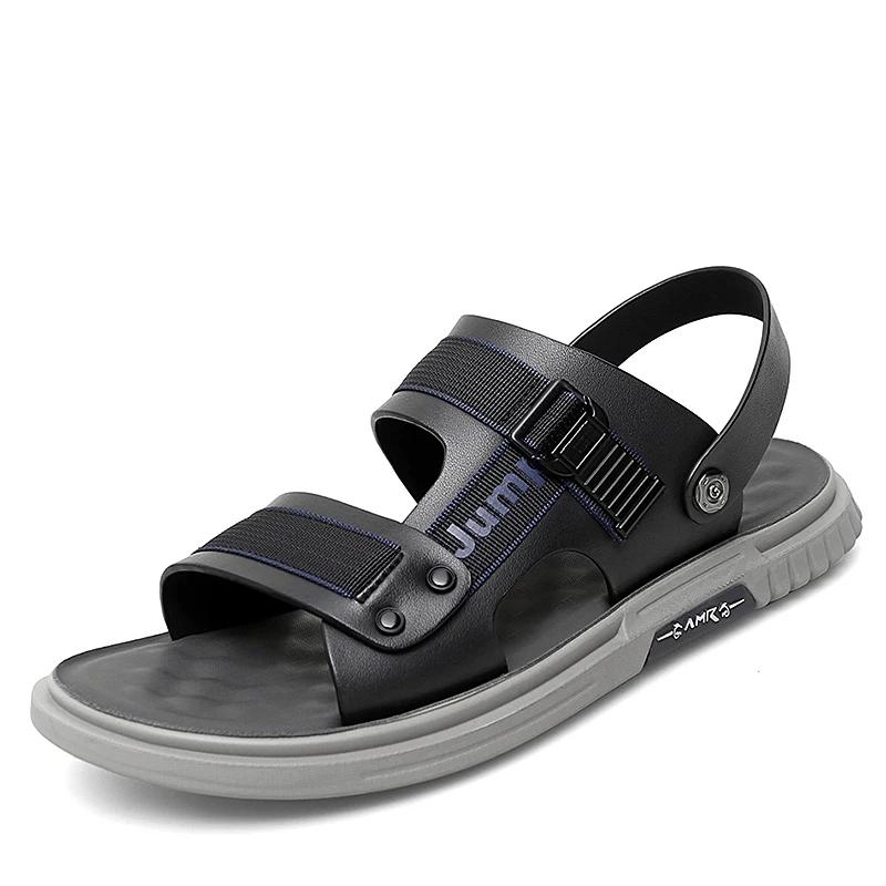 

Модные мужские сандалии с открытым носком Мужские кожаные сандалии Классические мужские тапочки Летние сандалии для отеля и пляжа Удобные римские сандалии для ходьбы 44 чёрный