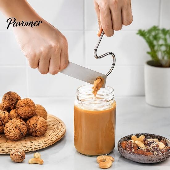 Küchenutensil für dicke Saucen, Edelstahl Erdnussbutter Rühr- und Schaber, S-förmiger Naturnuss Handmixer, Marmeladen-Gadgets Spatel Glas-Schaber
