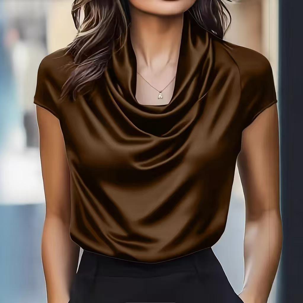 Damen Casual Draping Schwingkragen Kurzarm Top