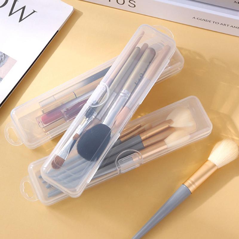 2 Stück Tragbarer Make-up Pinsel Organizer Augenbrauenstift Besteck Essstäbchen Transparent mit Deckel Aufbewahrungsbox Küchenzubehör