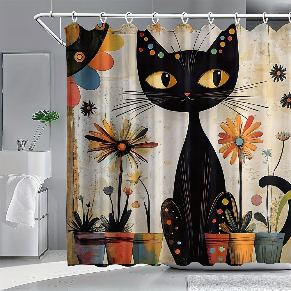 

Elegant Black Cat With Colorful Dots Waterproof Shower Curtain – Perfect For Adding A Whimsical And Artistic Touch To W60H190(CM)-1 Pcs