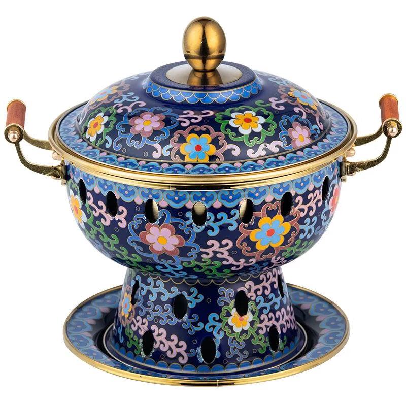 Cloisonne Copper Single-Person Hot Pot with Alcohol Stove