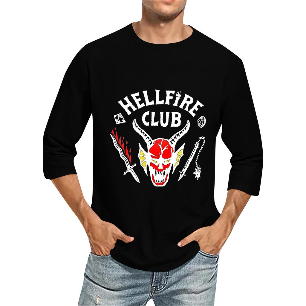 Men's Fashionable Casual Three-Quarter Sleeve Printed T-Shirt With Round Neck