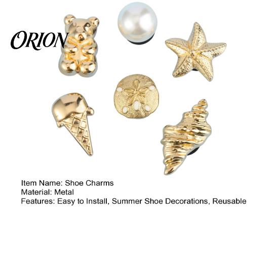 Faux Perlen Schuhanhänger 6 Stück/Set Goldfarbene Anhänger, Sommer Eiscreme Muschel Seestern Anhänger für Clogs Damen Mädchen Strand Schuhwerk Dekor Zubehör