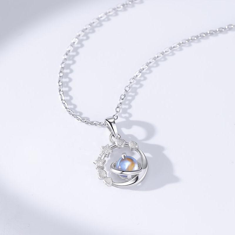 Fresh Japanese Korean Style Pluto Star Moonstone Pendant Clavicle Necklace For Women