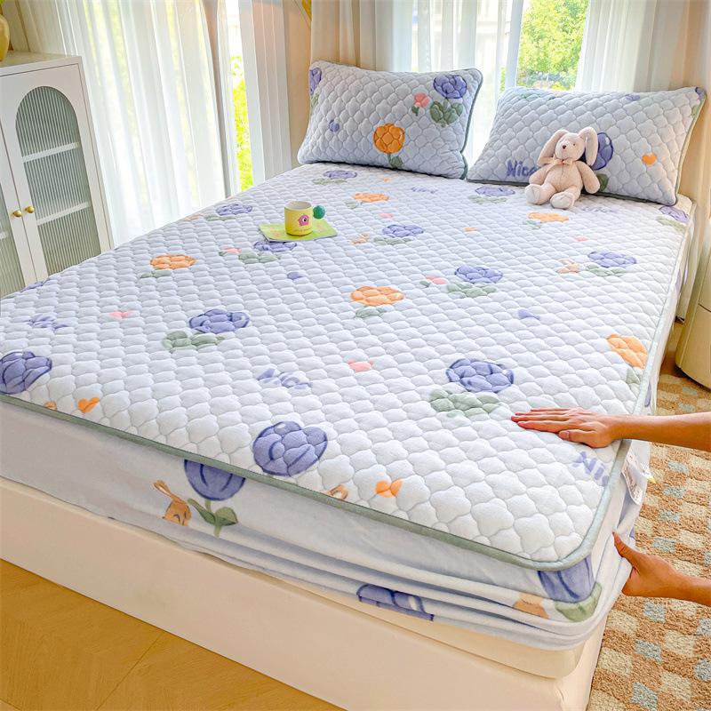 Verdickte Baumwoll-Bettmütze Einzelbettbezug Korallenvlies Milchvlies Wintermatratze Rutschfester Schutzbezug