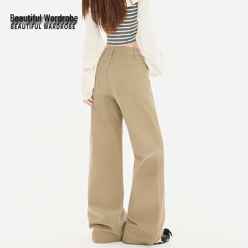 Beautiful Wardrobe Women's American Khaki Straight Wide-Leg Denim Jeans
