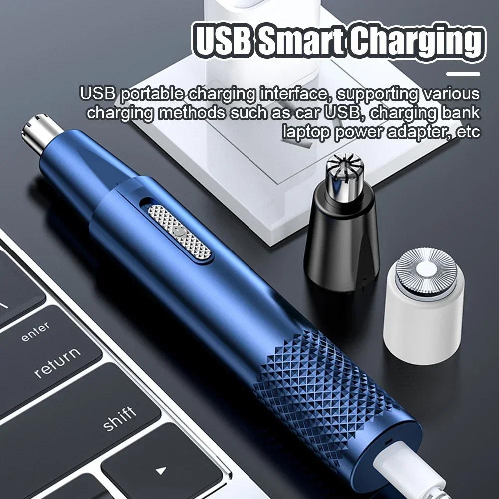 1 Set Electric Nose Hair Clipper Rechargeable Multi-kinetic Shaving Two-in-one Unisex Fully Automatic Washable Shaving Nose Trimmer