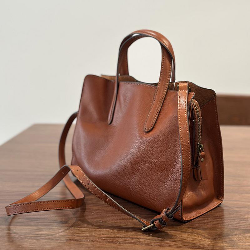 2025 Spring Casual Women's Genuine Leather Tote: Versatile Cowhide Shoulder/Crossbody Handbag