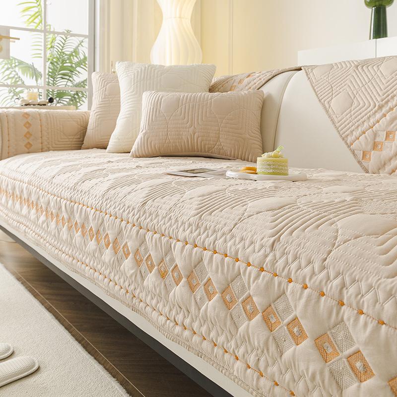 Solid Color Sofa Covers Universal for Seasons Washed Cotton Couch Cover Embroidery Pillowcase Couches Cushion for Living Room