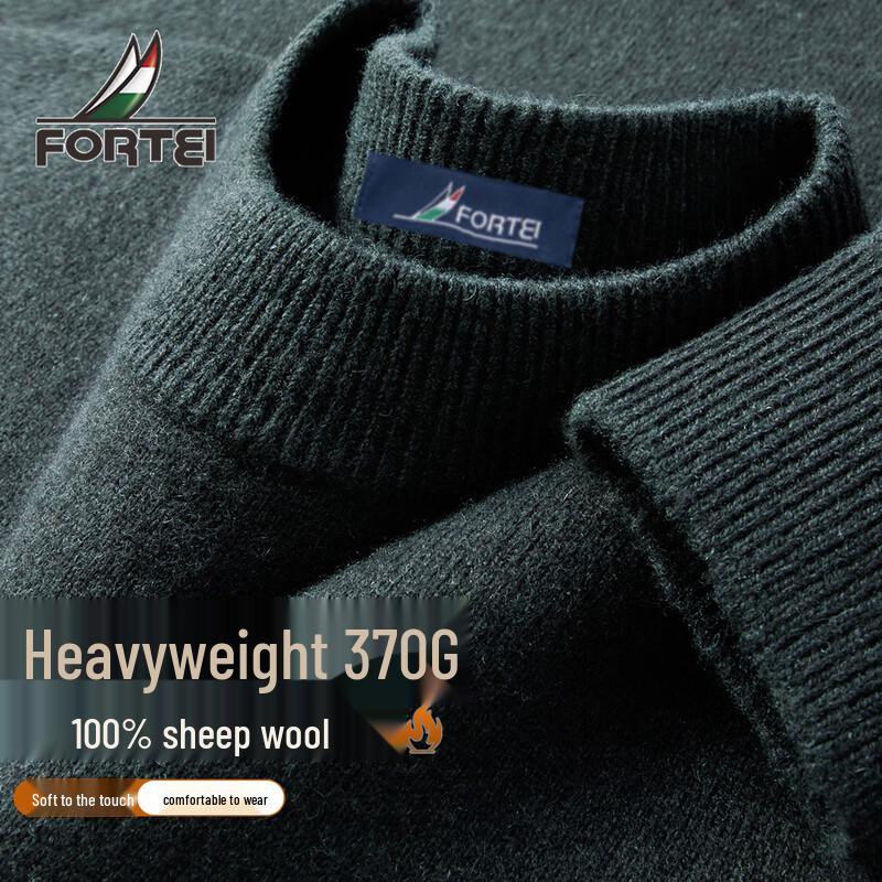 Futing Men's 100% Merino Wool Heavyweight Round Neck Pullover Sweater