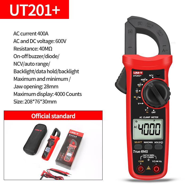 UNI-T UT201/202/203/204 Plus Digital Clamp Meter 400-600A Current Auto Range True RMS Pliers Ammeter Voltmeter Resistance Tester