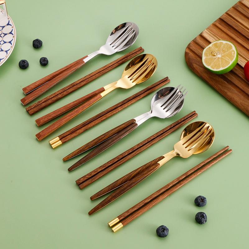 3-teiliges tragbares Besteckset aus Edelstahl, Löffel, Gabel, Stäbchen, für Studenten, Reisen, koreanisches tragbares Besteckset, Küchenzubehör