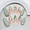 Jasmine Milk Green Cat's Eye Fresh Flower Removable Wearable Armor 24 Pieces Press On Nails