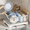 304 Stainless Steel Dish Rack with Swivel Spout & Wooden Handle, Space-Saving Rack for Drying Plates, Cups & Utensils