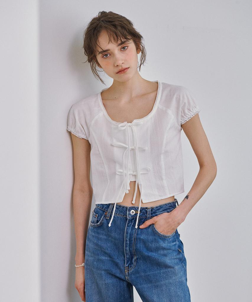 MARROT Lace Puff Blouse_White
