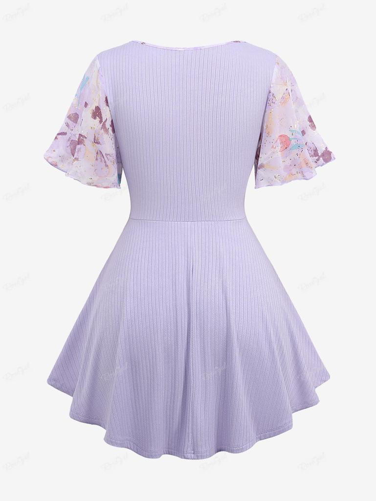 Rosegal Plus Size Floral Print Hot Stamping Chain Panel Ruched Twist Surplice Ruffles 2 In 1 Blouse