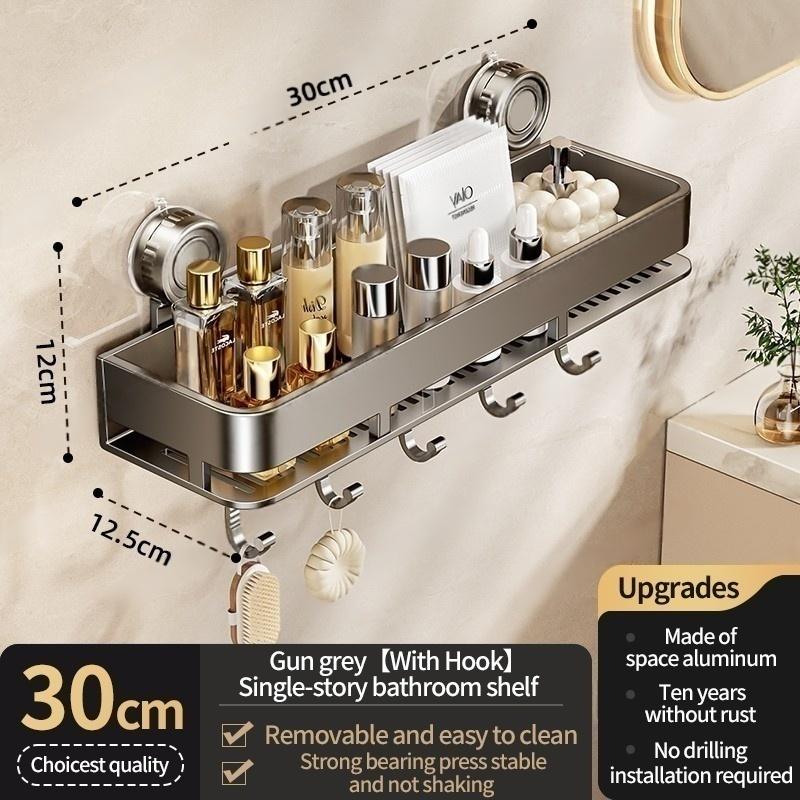 Bathroom Suction Cup Storage Rack Shower Caddy Multi-Functional Towel Holder For Organizing And Drying