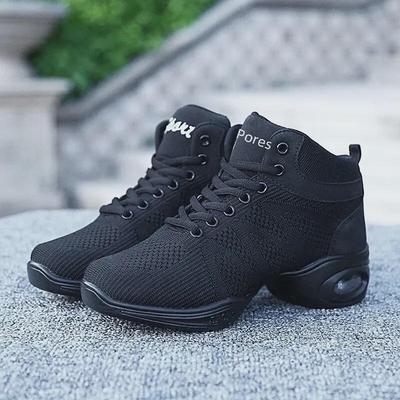 Scarpe da ballo autunnali alte alla caviglia con rialzo interno in mesh per adulti - Calzature a suola morbida per jazz e ballo moderno quadrato