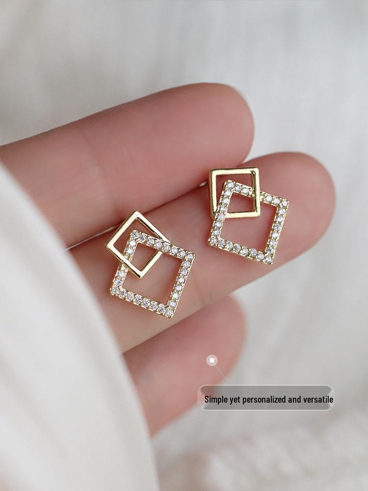 Ultra-Shiny Geometric Stud Earrings - High-End Design for Women, 2024 New Arrival