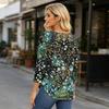 Womens Casual Floral Print Three Quarter Sleeve Round Neck Top Lightweight Comfortable Fit Soft Fabric Blouse for Everyday Wear
