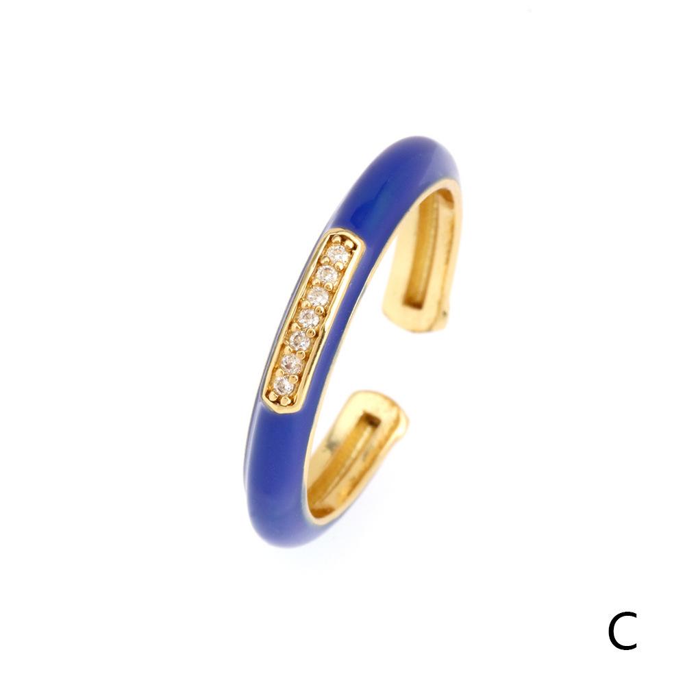 Trendy Colorful Zircon Drip Oil Stacking Ring for Spring/Summer