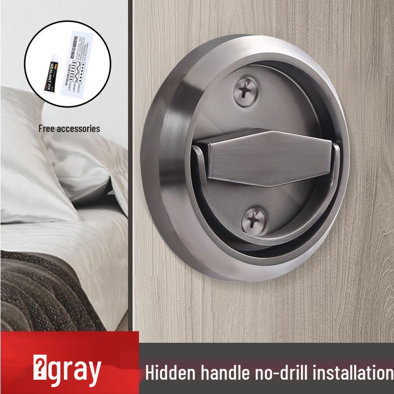 No-Drill Stainless Steel Hidden Door Pull Handle with Lock - Invisible Round Sliding Ring for TV Background Wall