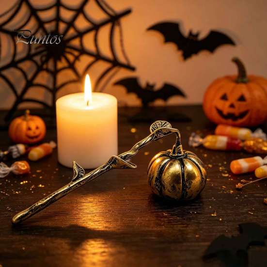 Candle Maintenance Tools Pumpkin Snuffer with Long Handle, Halloween Theme PET Wick Trimmer Alternative Extinguisher, Decorative Stopper for