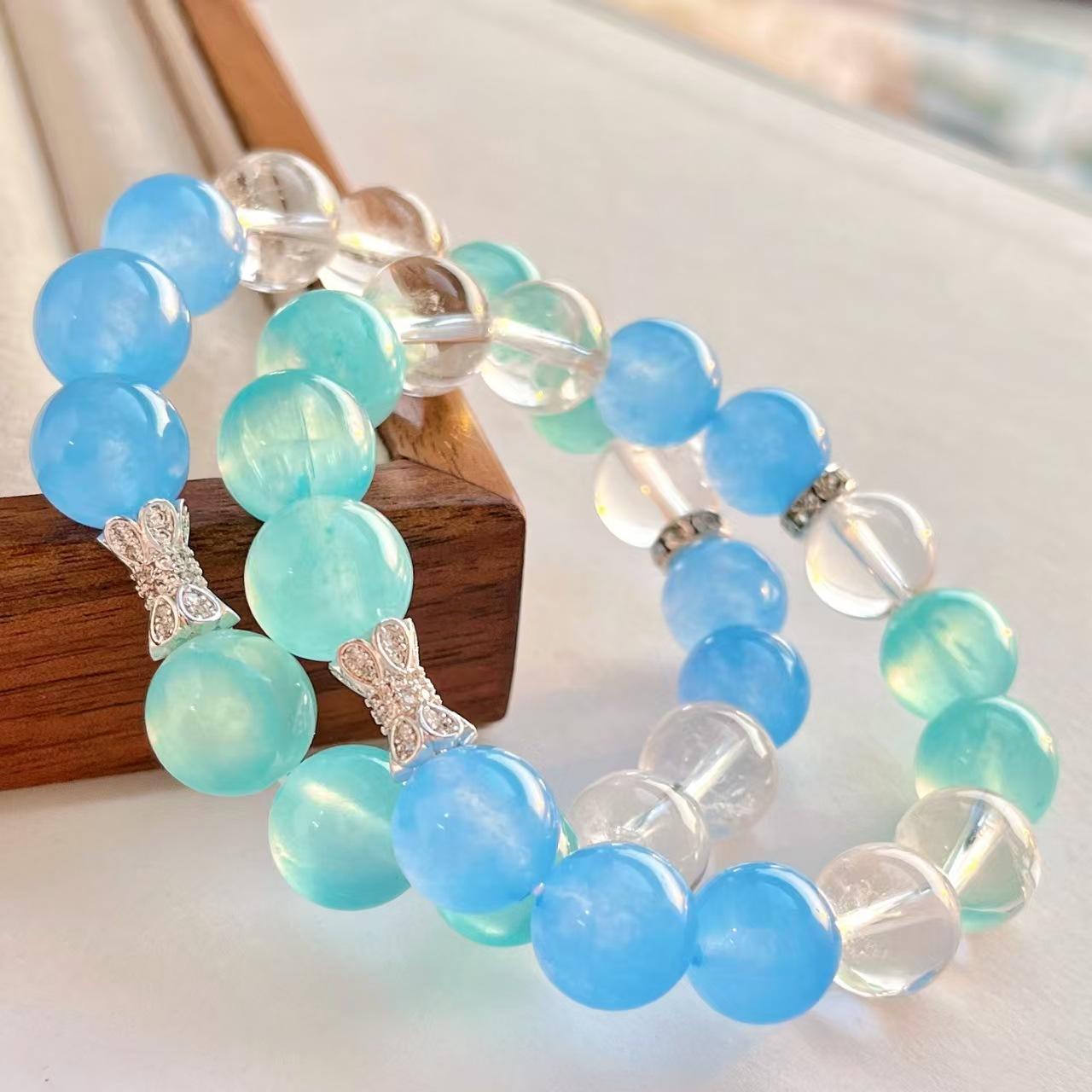 Cool Summer Natural White Crystal White Asse Blue Quartz Rock Contrasting Color Bracelet Bracelet