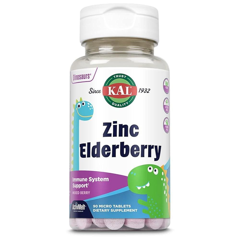 Zinc Elderberry Dinosaur Immune Support Supplement for Children Sambucus Elderberry Fast-Dissolving Mixed Berry Acti