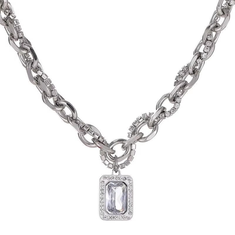 Cool Style Ice Sugar Gem Sweater Necklace High-End Sweater Chain Titanium Hip-Hop Clavicle Chain for Men Women
