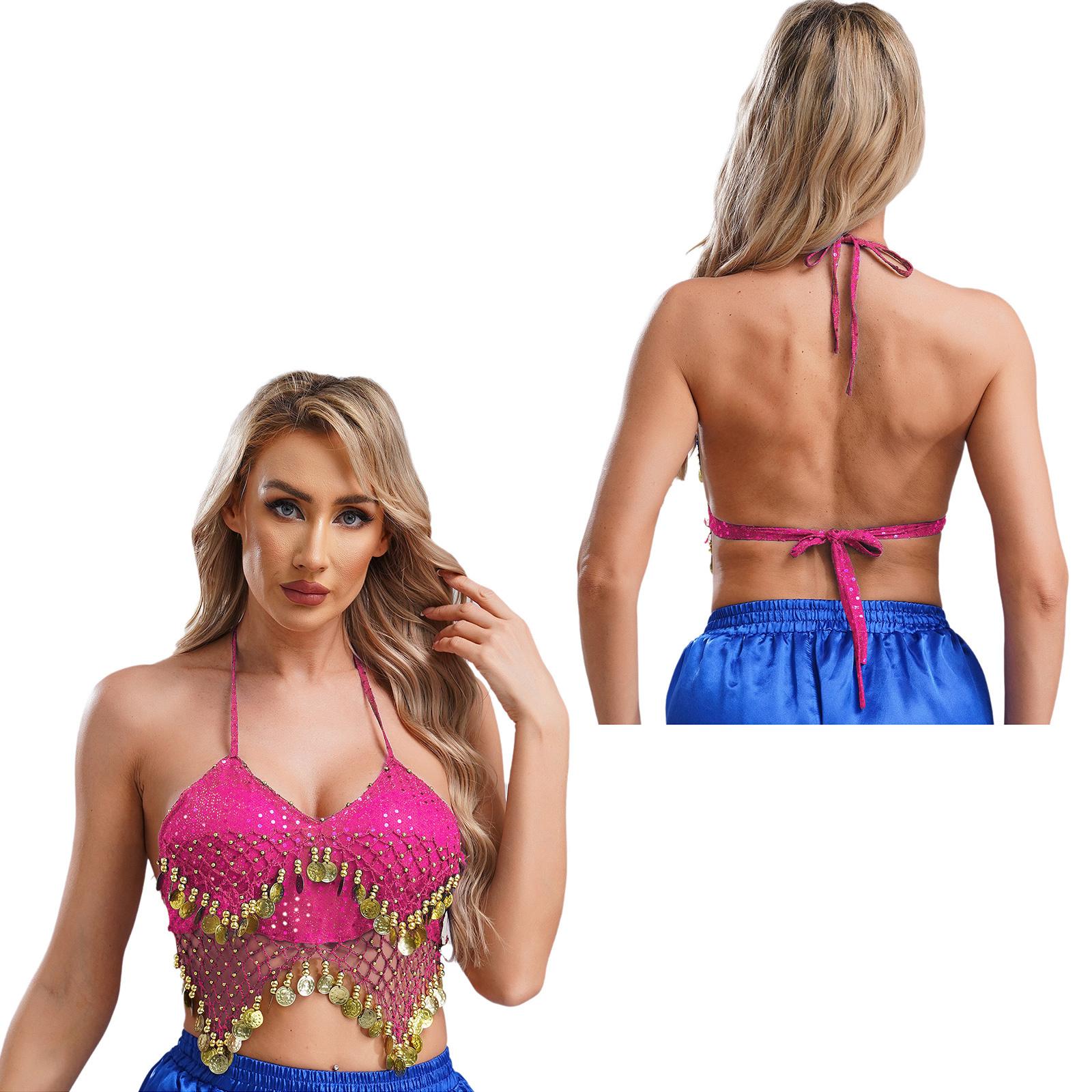 

Женский костюм для танца живота, бюстгальтер с пайетками, топ с кисточками, бюстгальтер для вечеринки в стиле самба-ча-ча One Size горячий розовый