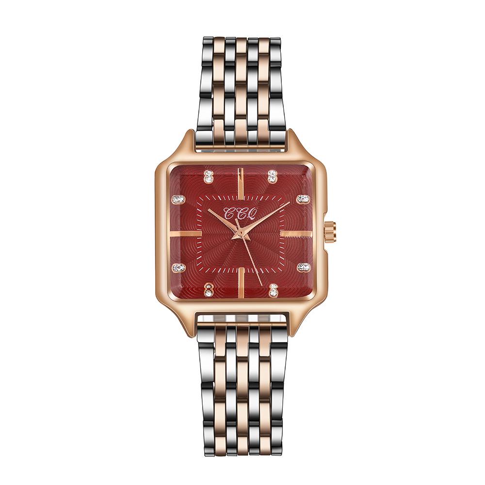 Einfache Damen-Quarz-Armbanduhr mit quadratischem Zifferblatt, Stahlarmband und Legierungsgehäuse rot