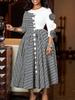D598 - Women's Elegant African Dress, Round Neck, 3/4 Sleeves, Printed Patchwork Design