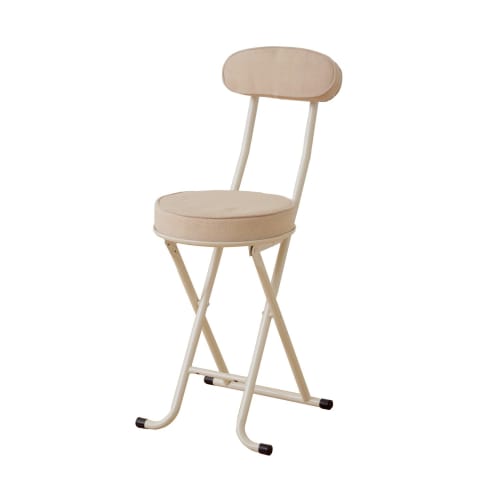 YAMAZEN Folding Pipe Chair, 33cm Wide x 45cm Deep x 78cm High, Slim, Thick Cushion/Round, Fully Assembled, Beige, YZX-45F(BE)