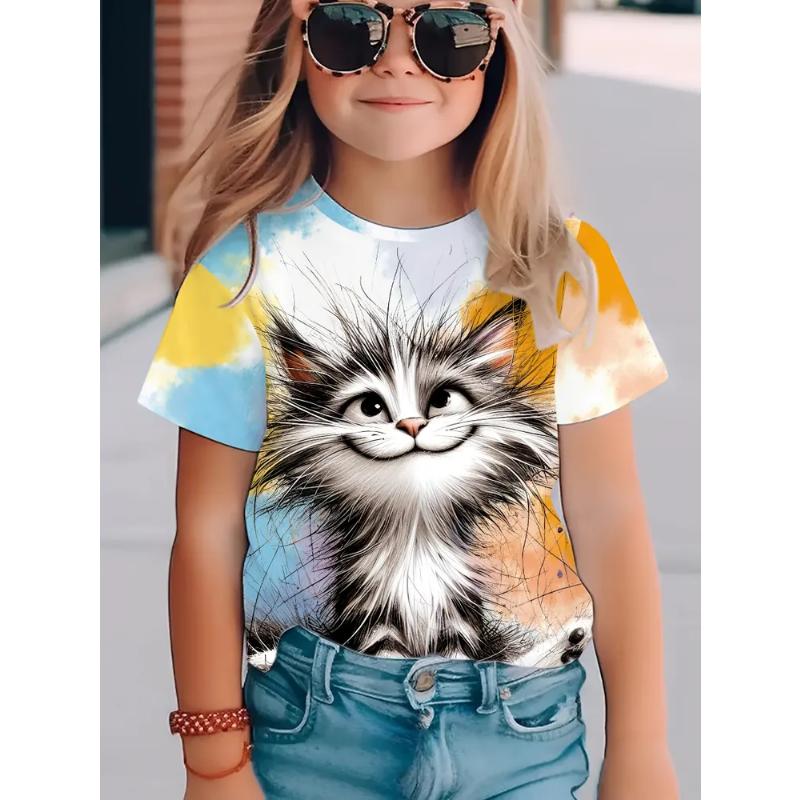Fashion Children's Clothing Crew Neck Short Sleeve 3D Casual Color Printing Casual Short Sleeve Crew Neck T-Shirt