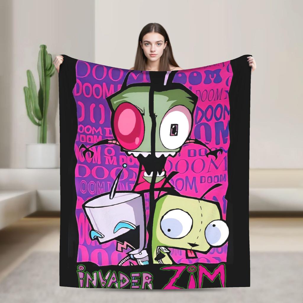 Gir Invader Zim Cartoon  Throw Blanket  Flannel Bedspread For Couch Chair Sofa Bed Funny Sofa Bed Cover