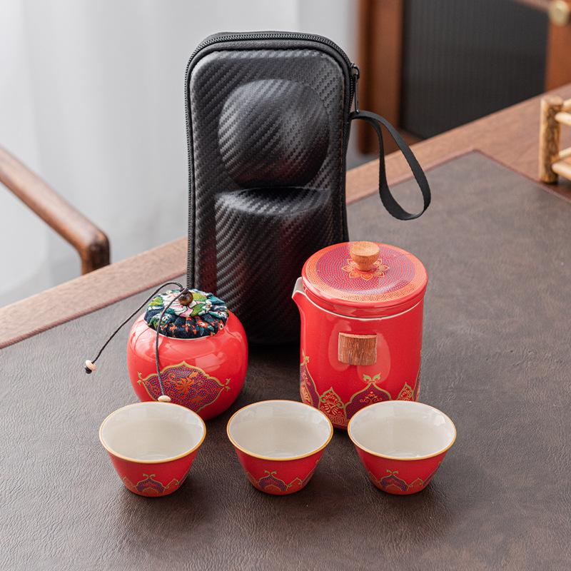 Ceramic Express Cup, One Pot, Three Cups, High-end Travel Tea Set, Teapot Teacup, Ancient Rhyme and Guochao Gifts.